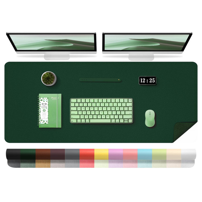 Велика двостороння шкіряна підкладка на стіл 120x60 см — водонепроникний захисний килимок для письма та малювання з замшею, темно-зелений