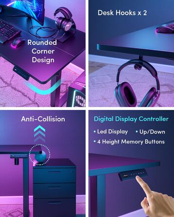 Електричний стіл Cubiker з регулюванням висоти, T-подійна металева ніжка, пам'ять налаштувань, антиколізійна система, біла стільниця