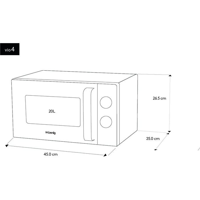 Мікрохвильова піч H.Koenig 20л VIO4 - потужна - 700 Вт - поворотний стіл 24,5 см - багатофункціональна - 5 режимів нагріву та функція розморожування - таймер до 3 хв - швидко та надійно, сріблястий