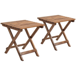 Outsunny Side Table Outdoor, Набір з 2 садових столів, Складаний кемпінговий стіл з дерева, Розкладний стіл для саду, Балкона, Тик, 45 x 45 x 45 см