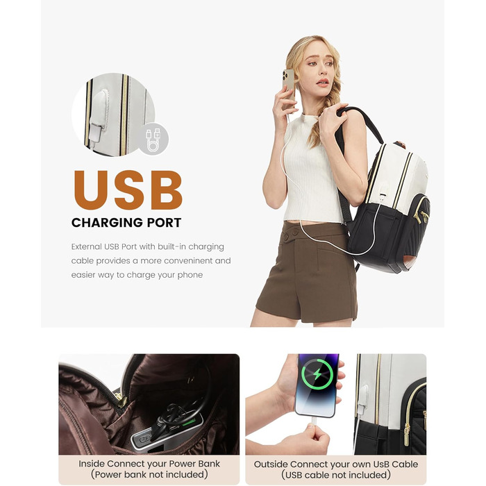 LOVEVOOK Рюкзак для жінок, великий, 15.6 дюймів, сумка для ноутбука, водонепроникний, шкільний рюкзак, для дівчаток-підлітків, чорний, елегантний, для роботи, навчання, подорожей (15.6 дюймів, бежево-чорний-коричневий)