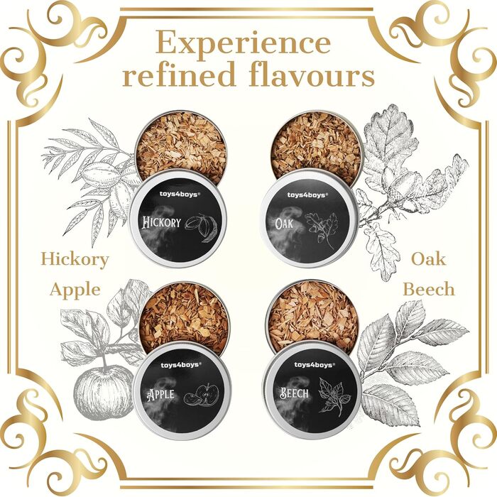 Набір для копчення віскі Toys4Boys Premium - з дерев'яною кришкою, 4 арома-стружками та запальничкою. Ідеальний подарунок для чоловіків.