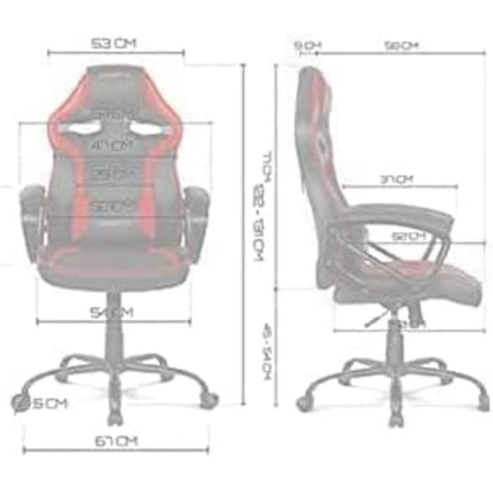 Крісло DRIFT GAMING DR50 -DR50B - професійне, регульоване по висоті, крісло-гойдалка, м'які підлокітники, штучна шкіра, 67 х 122-131 х 67 см (Червоний, геймерське крісло)