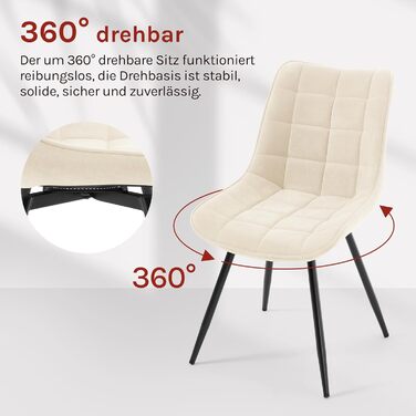 Крісла для обідньої зони WOLTU: комплект з 2 шт., м'які, з металевими ніжками, бежеві