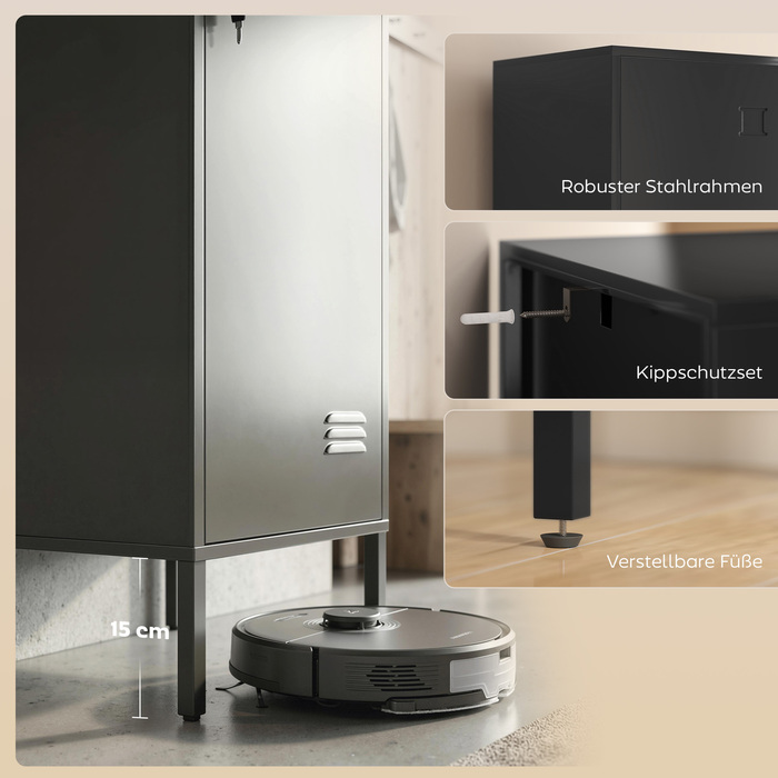 Сталевий шафка з замком та вішалкою для одягу, індивідуальна шафка зі сталі для дому або офісу, чорного кольору