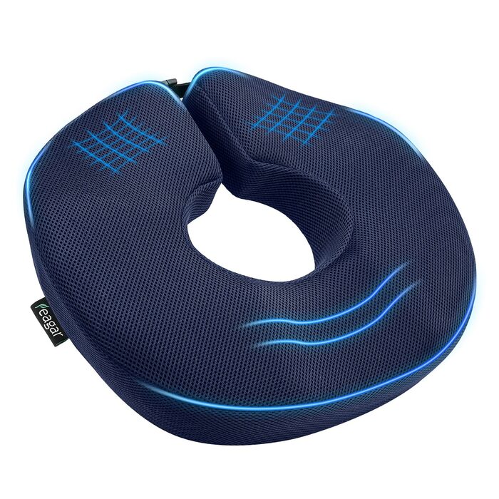 Ортопедична подушка-кільце Feagar: ергономічний сидіння-пончик для копчика, геморой та ішіасу, посилена (90-140 кг), темно-синя