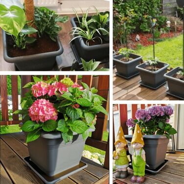 Набір з 3 великих пластикових горщиків для квітів на вулицю, 40x40 см, з підставкою, модель Don, виготовлено в Німеччині, антрацит