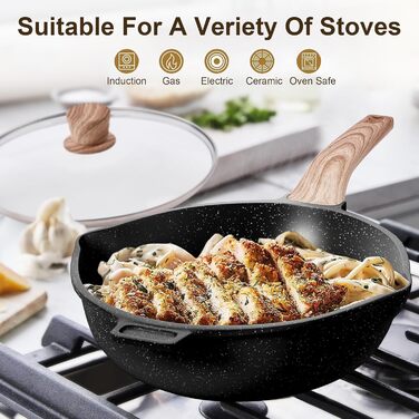 Набір посуду RIOVARM з нержавіючої сталі з антипригарним покриттям, 6 предметів: каструлі, сковороди, соусник, пательня, кришки, лопатка. Для кухні