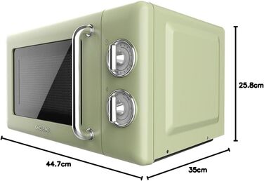 Мікрохвильова піч Cecotec ProClean 3010 Retro 20 л, 700 Вт, механічна, 6 режимів, таймер 30 хв, режим розморожування, вінтажний дизайн, зелена, сталевий корпус