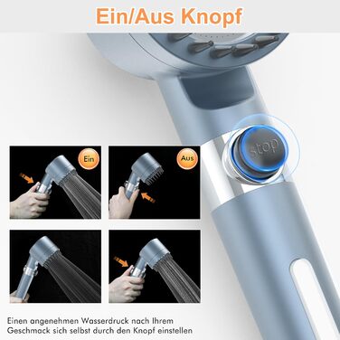 Фільтр для душу MEKO з високим тиском, ручна лійка з 15-шаровою фільтрацією, шланг 1,5м, 3 режими, економія води, видаляє хлор, жорстку воду, важкі метали (блакитний)