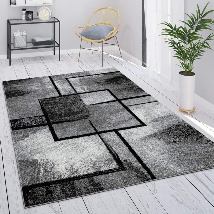 Домашній килим Paco для вітальні, Вінтажний, з коротким ворсом, для спальні, сучасний геометричний дизайн, розмір колір (160x230 см, сірий 4)