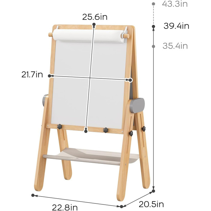 Дитяча трифункціональна складна мольберт BanaSuper з крейдою та білою дошкою, регульована висота, з тримачем для рулонів паперу, ідеальний подарунок для дітей
