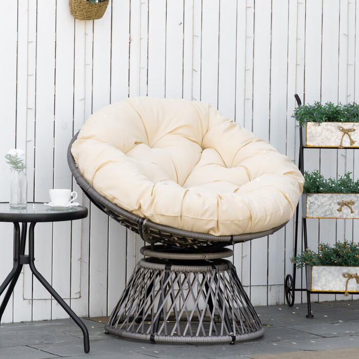 Крісло-гойдалка Outsunny Papasan, плетене крісло, м'яке сидіння, ротанг з штучного волокна, поворотне, металевий каркас, 87 x 97 x 90 см, бежеве