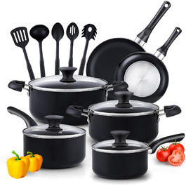 Набір посуду Cook N Home Basics 15 предметів: каструлі та сковорідки з антипригарним покриттям, алюміній, чорний