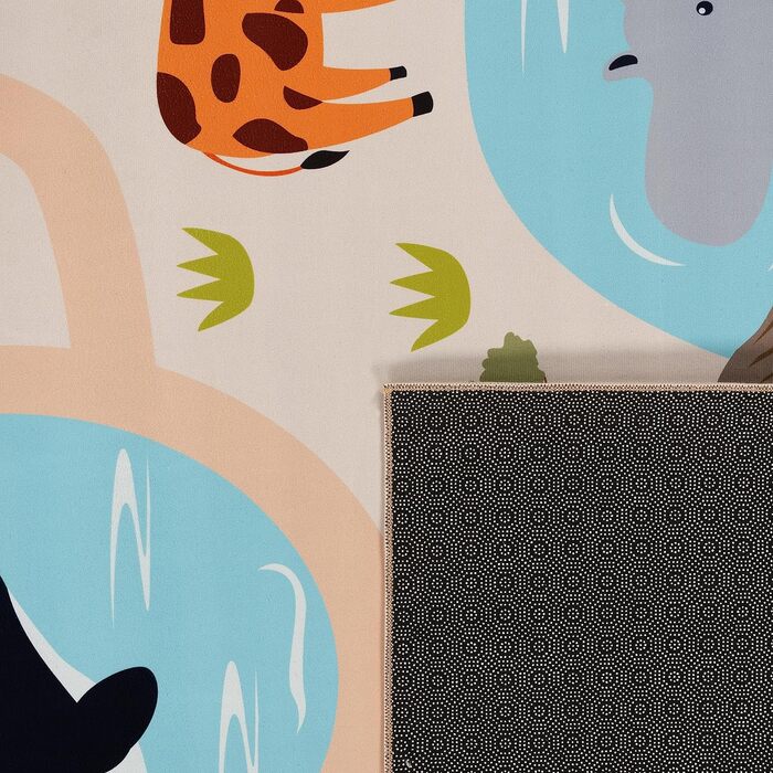 Дитячий килимок для хлопчика Дівчинка Ігровий килимок Джунглі з мавпами Лев нековзний сучасний кремово-зелений жовтий, Розмір 80x150 см (120x160 см)