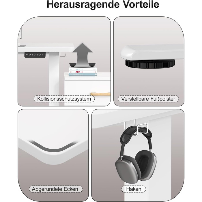 Дитячий електричний стіл Airfish, 80x60 см, регулювання висоти, пам'ять, для дому/офісу, білий