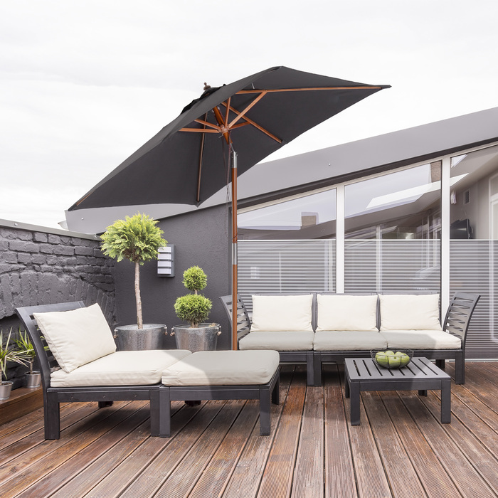 Outsunny Parasol Складна садова парасолька з деревини ялиці, 3-ступінчаста регульована, темно-сіра, 200x150x230см