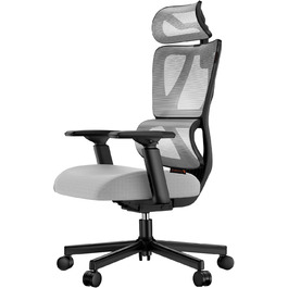 Офісний крісло ProtoArc EC100 сірого кольору з товстим пружинним сидінням, підтримкою попереку, регульованими підлокітниками та підголівником, сітчасте крісло для дому та офісу