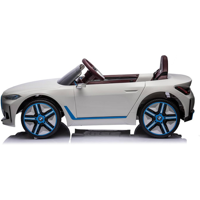 Дитячий електромобіль BMW i4, ліцензія, 12V7A, 2 мотори, керування, MP3, шкіряне сидіння, EVA, білий