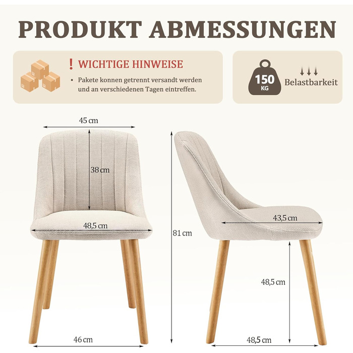 Набір з 4-х оббивних стільців для їдальні, кухні, офісу, вітальні. Колір бежевий, дерев'яні ніжки, матеріал - поліестер.