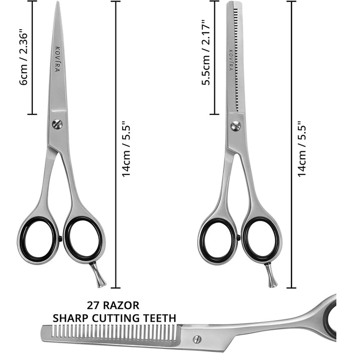 Набір перукарських ножиць Kovira 2 шт. - Ножиці для волосся 14 см - Ножиці для спрощення - Стрижка та проріджування волосся