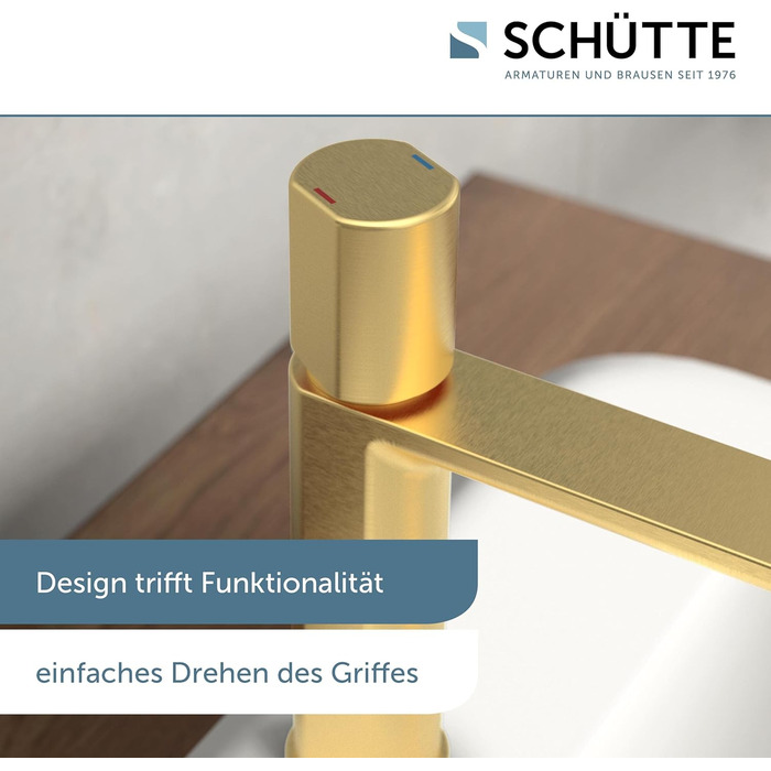 Змішувач для ванної кімнати Schütte Boston, однорідний змішувач для умивальника з горішнім підключенням, золото, для ванної кімнати
