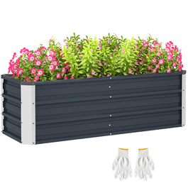 Outsunny Сталева грядка Садова клумба Ящик 125x47x40см вугільно-сірий в т.ч. Рукавички для овочів і квітів