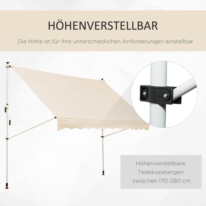 Тент Outsunny Folding Arm 300 x 150 см Регульований по висоті Тент Складаний кронштейн Захист від сонця з ручним кривошипом Стійкий до погодних умов Алюміній бежевий