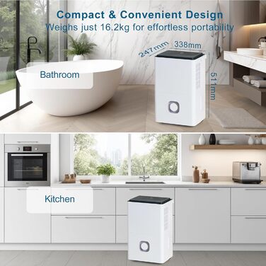 Електричний осушувач повітря для дому: 65л/день, авторежим, резервуар 4.5л з відводом, тихий осушувач для підвалу, офісу, спальні, ванної кімнати, квартири, кухні до 120м², чорний та білий