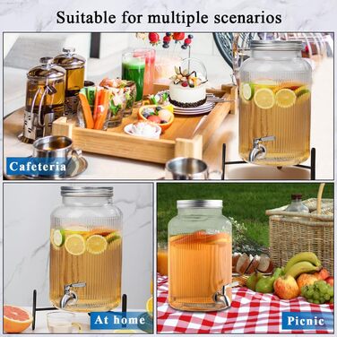 Скляний диспенсер для напоїв Evanda з нержавіючим сталевим краном, 4л, для приготування холодного чаю, лимонаду та соків