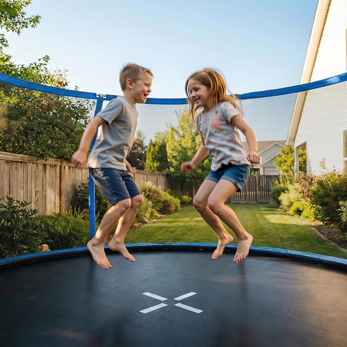 Батут JUMMICO вуличний Ø183/220/290/360 см з сіткою, захисним покриттям та комплектом для монтажу, круглий садовий батут для дітей 220 см синій