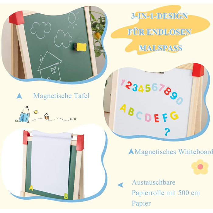 Дитяча мольберт GOPLUS 3-в-1: дошка-магніт, дошка для малювання, тримач для паперу та аксесуари, регульована висота, 3-8 років