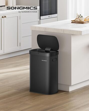 SONGMICS Сміттєве відро з сенсором, автоматичне, 50 л, відкриття рухом руки/дотиком, Softclose-кришка, сталь, 15 мішків, чорний LTB640B02