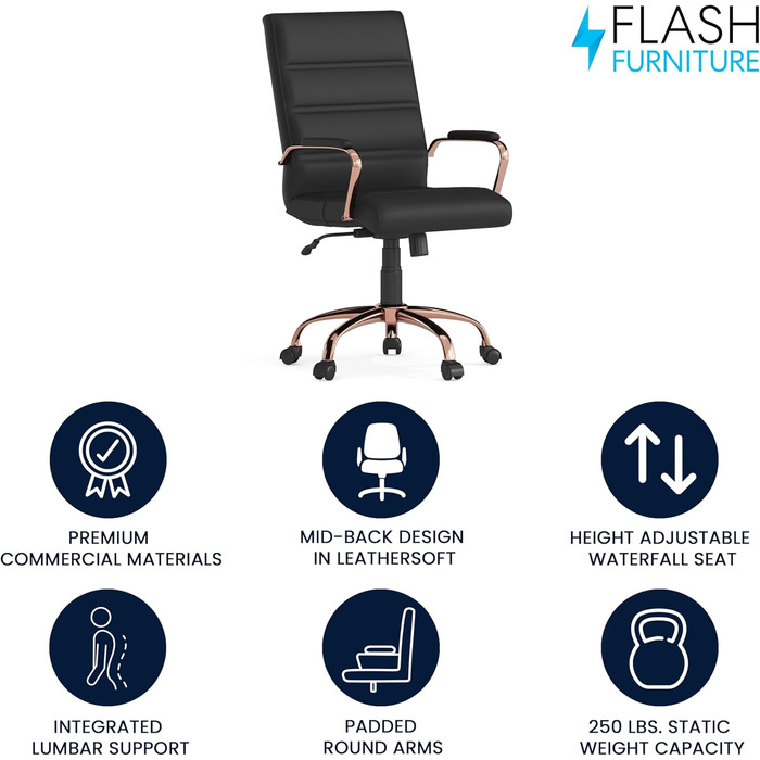 Крісло шеф Flash Furniture, обшите білою шкірою, з червонозолотим каркасом, 61 x 58,5 x 103,5 см