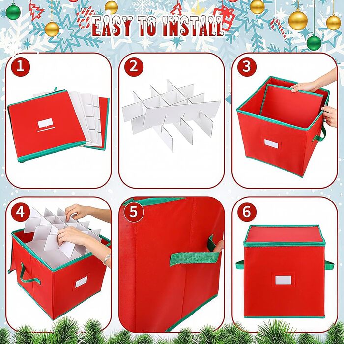 Коробка для зберігання новорічних прикрас VITEVER з регульованими перегородками, 64 кишеньки, 32x32,5x33 см