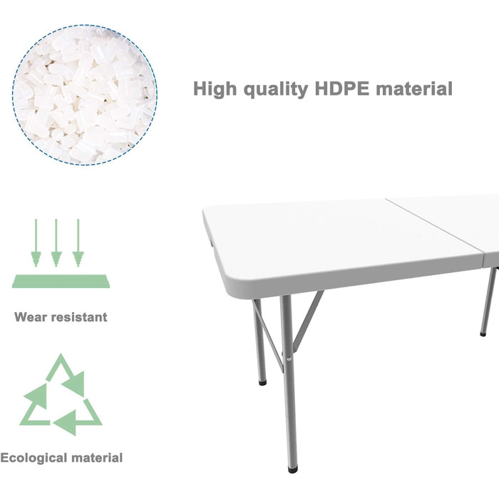 Кемпінговий стіл складний легкий, фуршетний стіл 122х61см, садовий стіл прямокутний з ручкою для перенесення, для кемпінгу, барбекю, вечірки, фуршету, весілля, білий