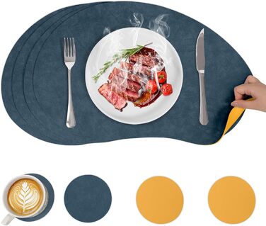 Набори підставки під гаряче та серветки для столу, миючі, термостійкі, імітація шкіри, двосторонні, 43x30 см, світло-зелений+бежевий (4 шт.)