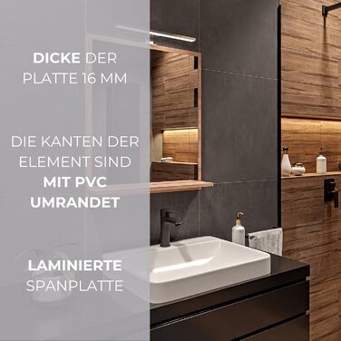 Дзеркало для ванної кімнати HAJDUK FURNITURE з підсвічуванням 4000K IP44 Sonoma, 70x60 см - з полицею та LED