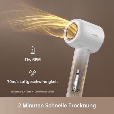 Високошвидкісний фен для волосся Dreame Hair Glory з іонізацією, 110 000 об/хв, потік повітря 70 м/с, регулювання температури та швидкості, білий