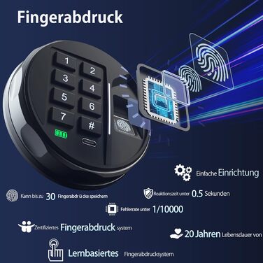 Сейф Grimtron з біометричним сканером відбитків пальців – 22L, LED-підсвічування, тихий режим, захист від злодіїв, нержавіюча сталь, чорний