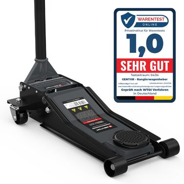 Гідравлічний домкрат 3T низькопрофільний 75-505мм з гумовими накладками для легкових авто та SUV – професійний, посилений, з роликами 360° (антрацит)