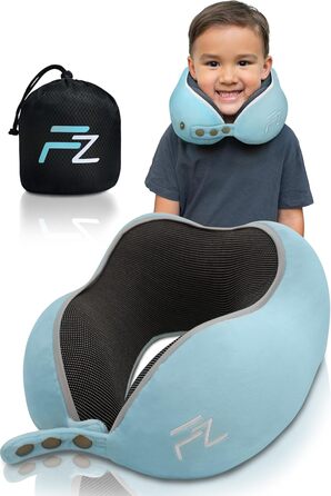 Подушка для шиї FlowZoom Comfy - для автомобіля та літака, з Memory Foam, регульована, 360° підтримка, дихаючий чохол, чорна (також є блакитна модель Comfy Kids S)