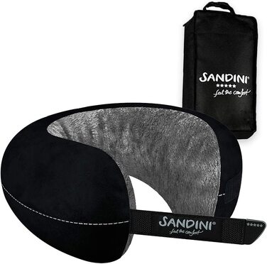 Звичайний розмір SANDINI TravelFix - подушка преміум-класу з мікрофібри європейського виробництва / подушка для шиї з ергономічною функцією підтримки-безкоштовна сумка для перенесення з затискачем для кріплення (плюшевий антрацит)