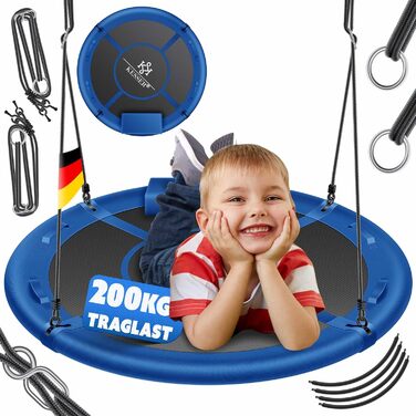 Шоукель KESSER® Nestschaukel (120см) - гніздова, підвісна, для дітей та дорослих, до 300кг, з подушкою та ручками, Indoor/Outdoor, блакитна