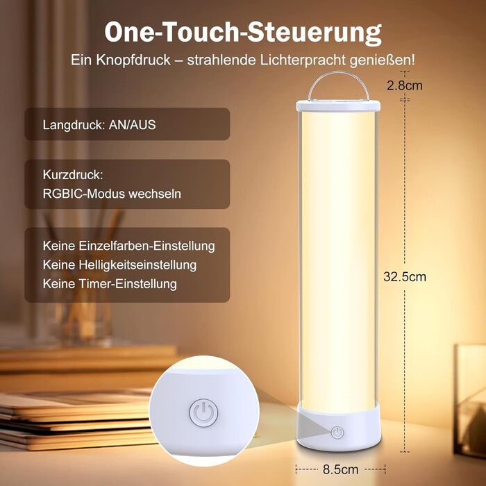 LED-лампа на тумбочку бездротова з пультом/APP, регулювання яскравості, RGBICWW, 2700-6500K, для спальні, вітальні, кемпінгу