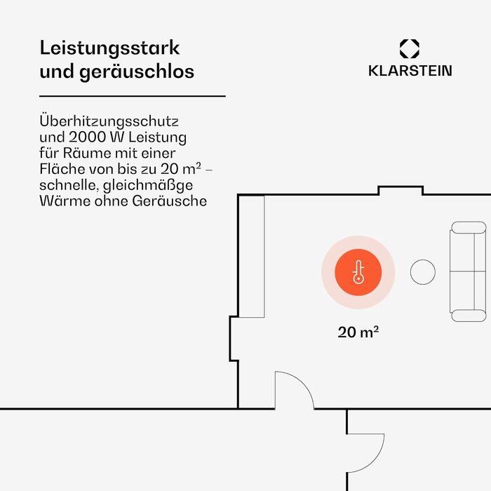 Електричний конвектор Klarstein Bornholm Smart: мобільний, тихий, з термостатом та керуванням через додаток (2000 Вт, білий)