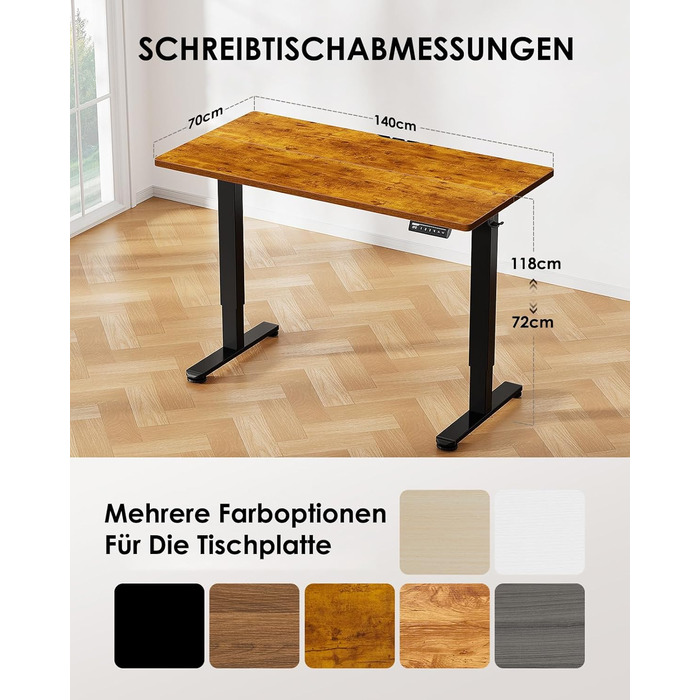 Електричний регульований стіл ErGear 140x70 см з пам'яттю, для дому та офісу, з підключенням, вінтажний, колір дерева