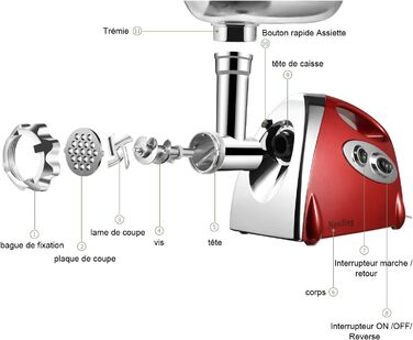 М'ясорубка з нержавіючої сталі Nestling 2800 Вт, ковбасна машина, багатофункціональний кухонний прилад червоний