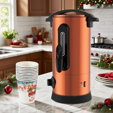 Глювайновий нагрівач 8л з 10 чашками | 1500W диспенсер гарячих напоїв з нержавіючої сталі з термостатом 30–110°C, функція підігріву та виливний кран | Глювайновий автомат для вечірок, мідно-кольоровий 8л