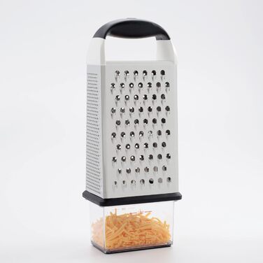 OXO Good Grips Квадратна тертка з контейнером для збору з нержавіючої сталі з травленням – для овочів та іншого, Срібна/Чорна